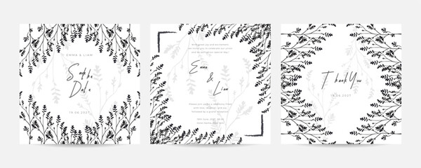 double sided wedding invitation template with purple flower