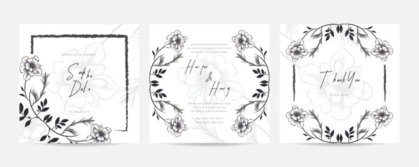 double sided wedding invitation template with purple flower