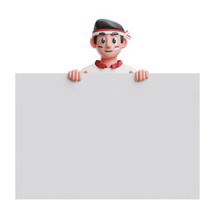 man with blank banner template 3d illustration