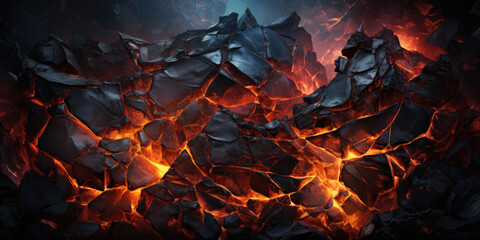 Generative AI - Golden Lava and Lava Rock: Abstract Eruption of Vibrant Energy - obrazy, fototapety, plakaty