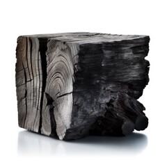 Natural Wood Charcoal Isolated on White Background