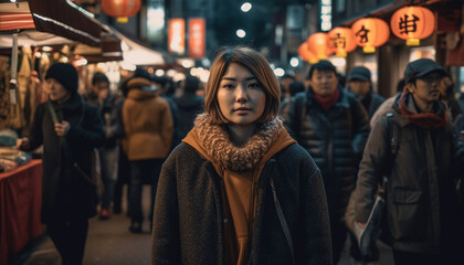Young women and men walking in winter generated by AI