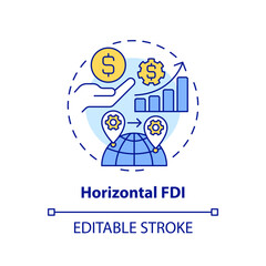 Editable horizontal FDI icon, isolated vector, foreign direct investment thin line illustration.