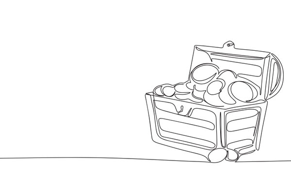 recommend clip art: Treasure minimal banner. One line continuous with treasure chest vector illustration. Outline, line art silhouette, monoline.