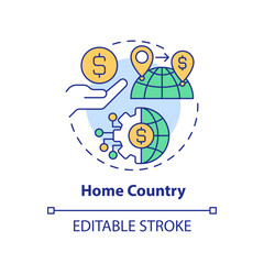 Editable home country icon, isolated vector, foreign direct investment thin line illustration.