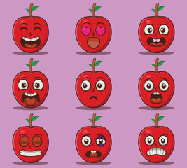 Cute and kawaii lychee character emoticon expression illustration set