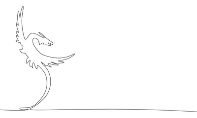 2024 year minimal banner. One line continuous with dragon vector illustration. Outline, line art silhouette, monoline.