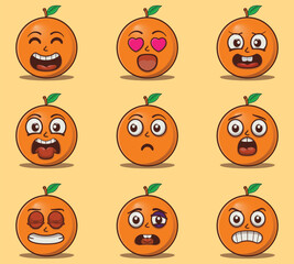 Cute and kawaii orange fruits character emoticon expression illustration set