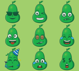 Obraz premium Cute and kawaii guava fruits character emoticon expression illustration set