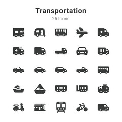 25 icons on transportation and related topics