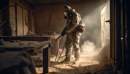 Fototapeta premium Expert welder in protective gear works indoors generated by AI