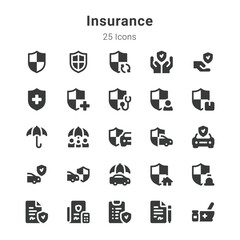 25 icons collection on insurance and related topics