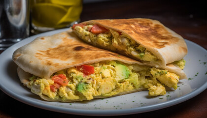 Gourmet taco plate with fresh guacamole appetizer generated by AI