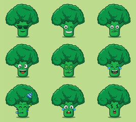Cute and kawaii broccoli character emoticon expression illustration set