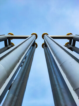 Lower view of building  with blue dky