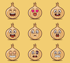 Cute and kawaii garlic character emoticon expression illustration set