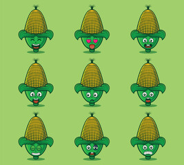 Cute and kawaii corn character emoticon expression illustration set