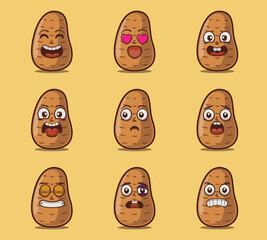 Cute and kawaii potato character emoticon expression illustration set