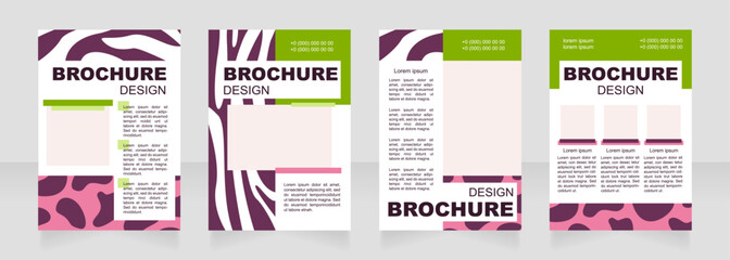 Animal print blank brochure layout design. Wildlife decor. Vertical poster template set with empty copy space for text. Premade corporate reports collection. Editable flyer paper pages