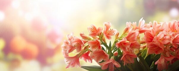Fototapeta premium Banner a bouquet of fresh blooming spring flowers alstroemeria. Generative AI