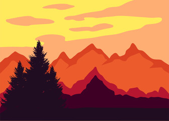 sunrise in mountains illustration flat background 