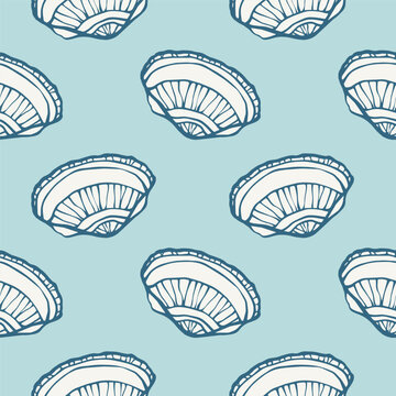 Hand drawn line seashells seamless pattern marine wallpapers background design