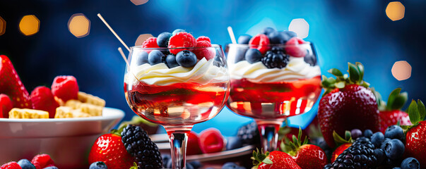 Independance day cake. or celebration cakes with blue and red usa colors. wide banner.