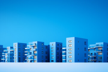blue building minimalistic city ground view