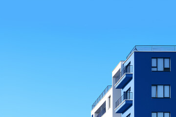 blue building minimalistic city ground view