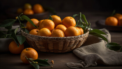 Freshness of nature bounty in a rustic wooden basket of fruit generated by AI