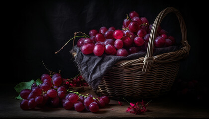 Fototapeta na wymiar Freshness of nature bounty in a rustic wooden fruit basket generated by AI