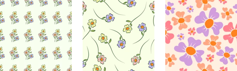 Foto op Plexiglas Set of floral seamless pattern design. hand drawn flower pattern. botanical shapes. perfect for textile print, paper, cover, fabric, interior decor and other users © Echo