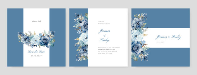Fototapeta na wymiar vector beautiful hand drawn roses wedding invitation card set