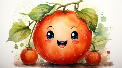 Green Tomato's Gleeful Glimpse: Kids' Menu Art, Light Background, Celebrating Harvest Time