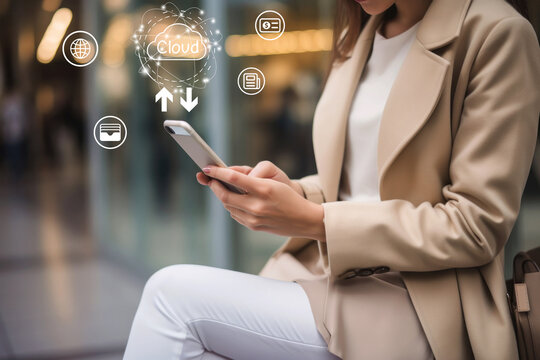Woman accessing cloud data, Generative AI