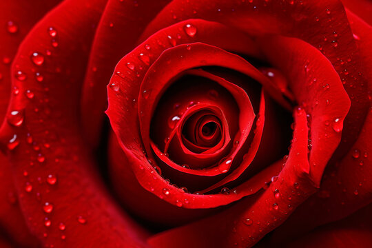 Close up of a full frame red rose with water droplets, Generative AI