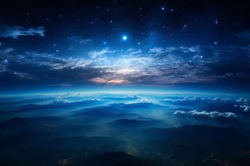 Fototapeta na wymiar Blue Sunrise View Of Earth From Space, Generative AI