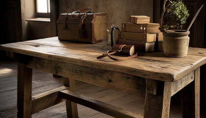 Rustic wooden box stacks on table, a vintage home decoration generated by AI