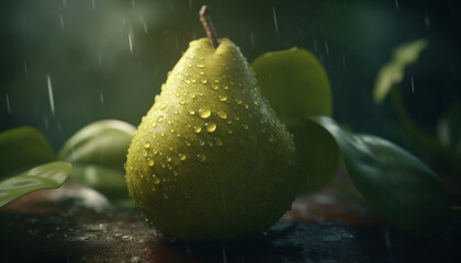 Nature fresh fruit, wet with raindrop, green and healthy eating generated by AI