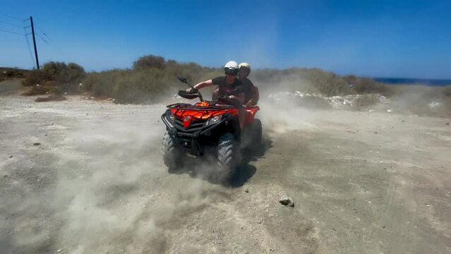 Drifting in circles on the island of Santorini using a quad