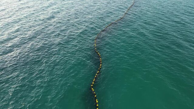 4K 60FPS View of Protective Shark Net in Australia Beach Shark Protection