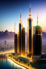 Fototapeta premium mosque in the future city generative ai