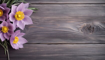 Beautiful spring crocus flowers on wooden background. Space for text