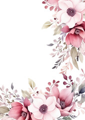 Beautiful watercolor golden frame flower wedding invitation design template