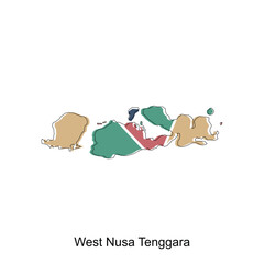 Map of West Nusa Tenggara colorful modern geometric with outline design, element graphic illustration template