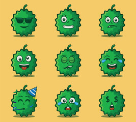 Cute and kawaii durian fruits character emoticon expression illustration set