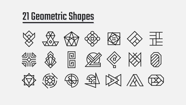 Simple decorative ethnic geometric shapes design set. Collection of tribal decor. Editable figures for poster decoration. Pack with trendy graphic elements. Creative and customizable icons