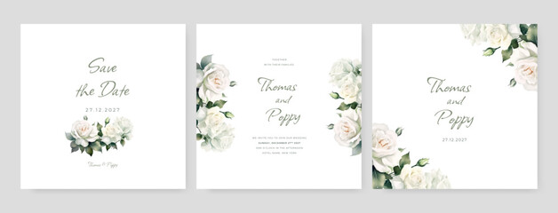 Beautiful watercolor golden flower wedding invitation design template