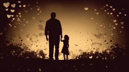 Silhouette of Connection Love Father and Kid Hand in Hand Heartfelt  in Background