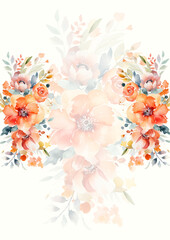 Watercolor floral illustration. Pink flowers and eucalyptus greenery bouquet. Dusty roses, soft light blush peony - border, wreath, frame. Perfect wedding stationary, greetings, fashion, background